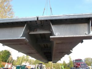 Steel bridge being set in place - Cannelville Road Bridge, Ohio.