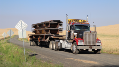 prefabricated steel bridge on a truck