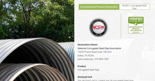 NCSPA Releases Industry-Wide Environmental Product Declaration for Corrugated Steel Pipe