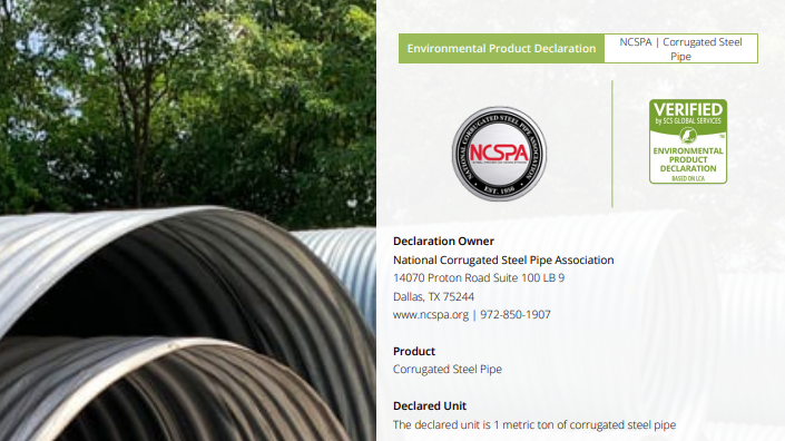 NCSPA Releases Industry-Wide Environmental Product Declaration for Corrugated Steel Pipe