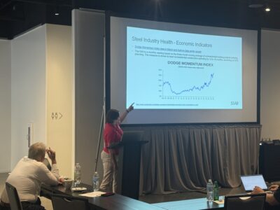 Myrissa Welch of SSAB Americas and Chair of the SSSBA provides an update on steel industry trends, market conditions and recent developments during the SSSBA Semi-Annual Meeting in Omaha.